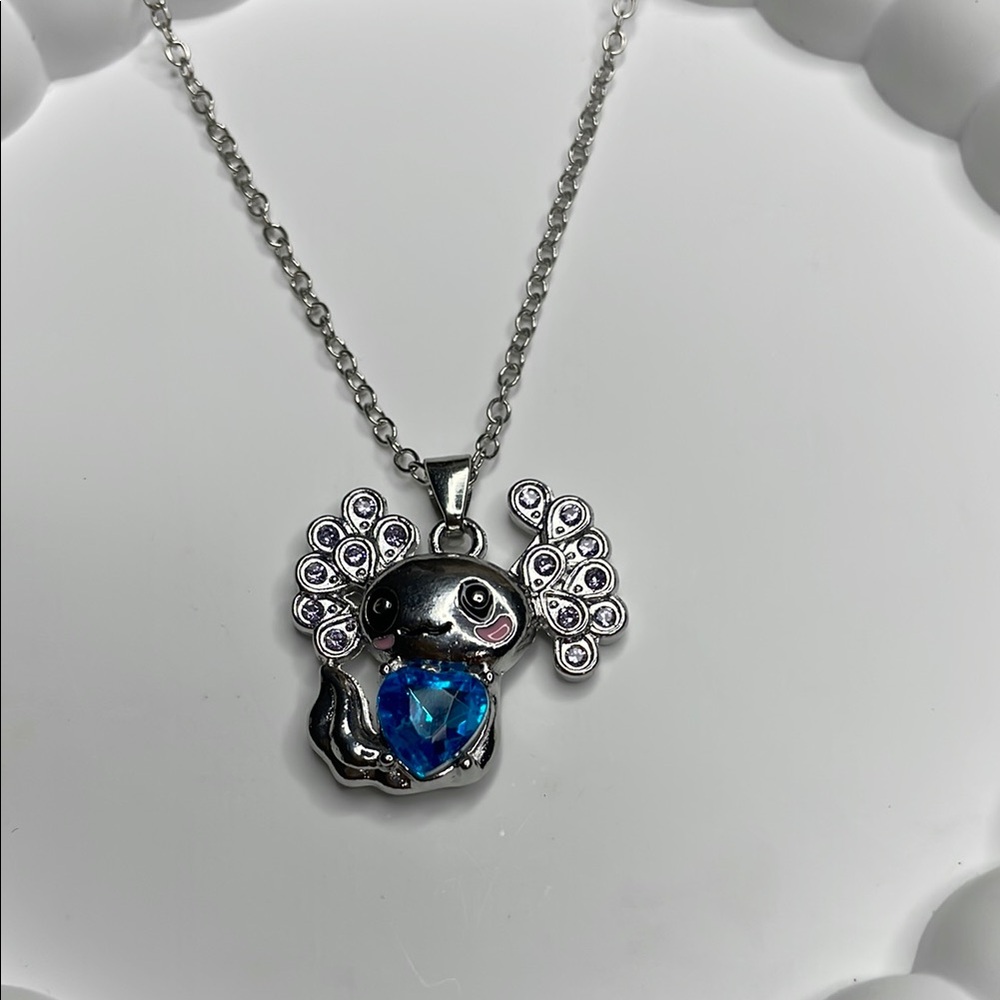 Silver Blue Heart Pendant Necklace